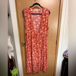 LOFT Red Floral Midi Dress